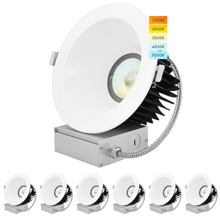 Luxrite 6 Inch Regressed LED Recessed Downlights 5 CCT Selectable 2700K5000K 24W 1850LM Dimmable, 6PK LR24940-6PK